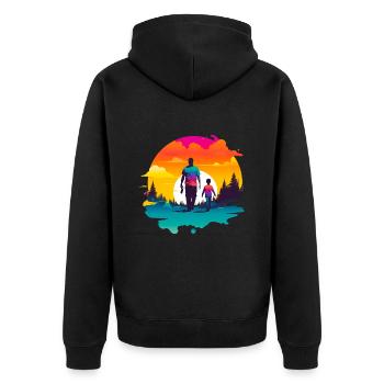Père et fils devant le coucher du soleil - Veste à capuche bio Premium Unisexe - noir - Dos - Nico (187cm)