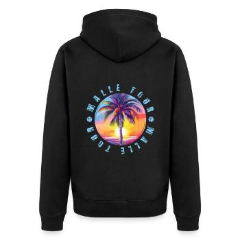 Malle Tour Bunt - Unisex Premium Bio Zip Hoodie - Schwarz - Hinten - Nico (187cm)