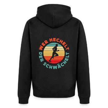 Wer Hechelt Der Schwächelt - Retro Sunset Lustiges - Unisex Premium Bio Zip Hoodie - Schwarz - Hinten - Nico (187cm)