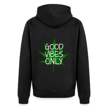 Hanfblatt Hanf kiffen Cannabis Marihuana Haschisch - Unisex Premium Bio Zip Hoodie - Schwarz - Hinten - Nico (187cm)