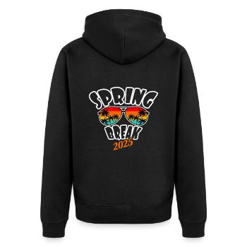 Spring Break 2025 Retro Sonnenuntergang & Strand - Unisex Premium Bio Zip Hoodie - Schwarz - Hinten - Nico (187cm)