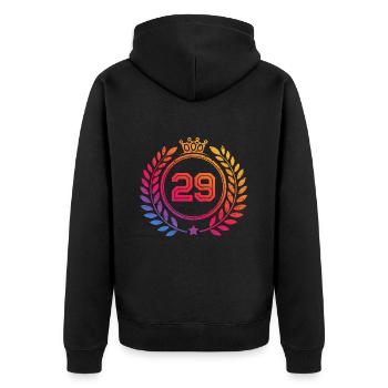 29 Zahl Kranz - Unisex Premium Bio Zip Hoodie - Schwarz - Hinten - Nico (187cm)