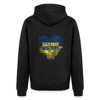 Ukraine Matters - Peace for Ukraine - Unisex Premium Organic Zip Hoodie - black - Back - Nico (187cm)