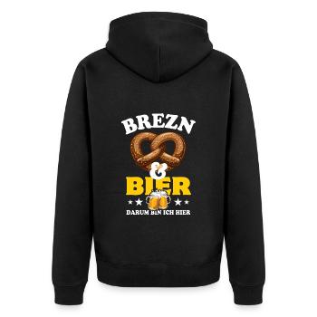 Brezn & Bier - darum bin ich hier - Unisex Premium Bio Zip Hoodie - Schwarz - Hinten - Nico (187cm)