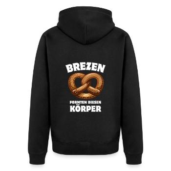Brezen formten diesen Körper - Brezel Spruch - Unisex Premium Bio Zip Hoodie - Schwarz - Hinten - Nico (187cm)
