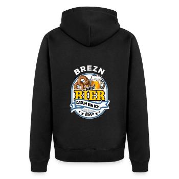 Brezn & Bier - darum bin ich hier - Unisex Premium Bio Zip Hoodie - Schwarz - Hinten - Nico (187cm)