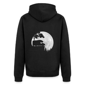 Camper - Freiheit pur - Vollmond - Unisex Premium Bio Zip Hoodie - Schwarz - Hinten - Nico (187cm)