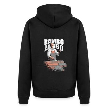 Merz Rambo Zambo - Kanzler - Unisex Premium Bio Zip Hoodie - Schwarz - Hinten - Nico (187cm)