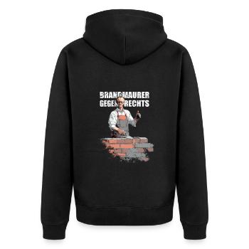 Merz - Mauer - Brandmauer gegen rechts - Unisex Premium Bio Zip Hoodie - Schwarz - Hinten - Nico (187cm)