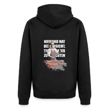 Merz - Niemand hat die Absicht, Mauer zu errichten - Unisex Premium Bio Zip Hoodie - Schwarz - Hinten - Nico (187cm)