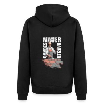 Merz - Bundeskanzler - Brandmauer gegen rechts - Unisex Premium Bio Zip Hoodie - Schwarz - Hinten - Nico (187cm)