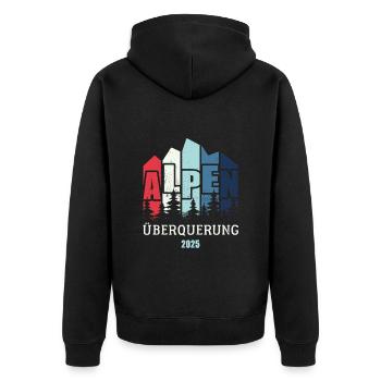 Alpen Überquerung 2025 - Fahrrad Wandern Routen - Unisex Premium Bio Zip Hoodie - Schwarz - Hinten - Nico (187cm)
