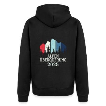 Alpen Überquerung 2025 - Fahrrad Wandern Routen - Unisex Premium Bio Zip Hoodie - Schwarz - Hinten - Nico (187cm)