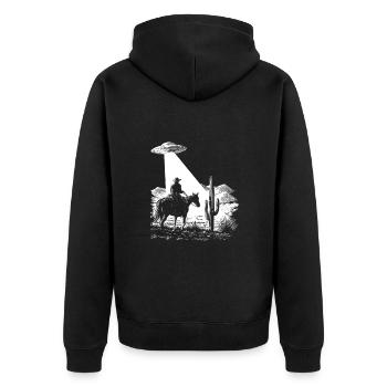 Space Cowboy - UFO - Retro Graphics - Unisex Premium Organic Zip Hoodie - black - Back - Nico (187cm)
