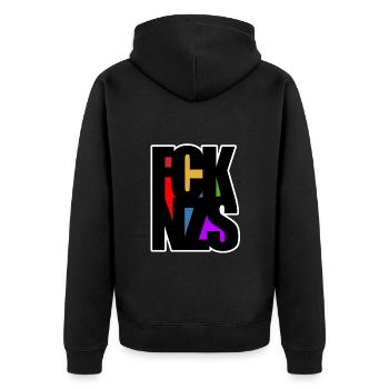 FCK NZS - Gegen Rechts - Nie wieder ist jetzt - Unisex Premium Bio Zip Hoodie - Schwarz - Hinten - Nico (187cm)