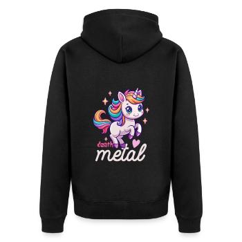 Einhorn Death Metal - Heavy Metal - Spruch - Unisex Premium Bio Zip Hoodie - Schwarz - Hinten - Nico (187cm)