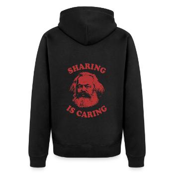 Sharing is caring - Lustiger Karl Marx Cartoon - Unisex Premium Bio Zip Hoodie - Schwarz - Hinten - Nico (187cm)