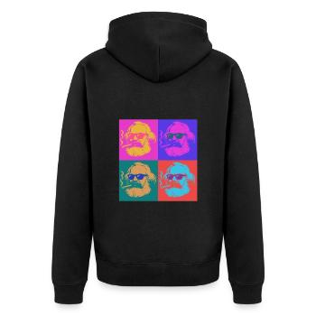 Karl Marx - cool mit Zigarre - Warhol Stil - Unisex Premium Bio Zip Hoodie - Schwarz - Hinten - Nico (187cm)