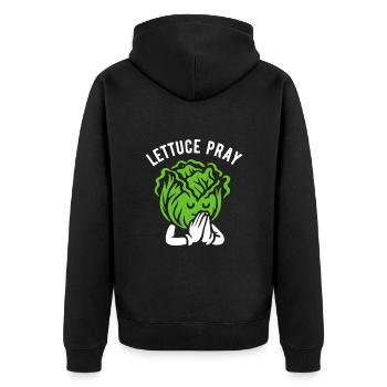 Lettuce pray - Cartoon Salatkopf betet - Wortspiel - Unisex Premium Bio Zip Hoodie - Schwarz - Hinten - Nico (187cm)