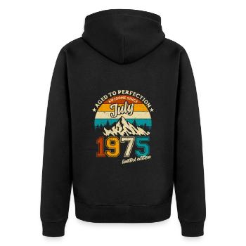 Édition limitée Juillet 1975 Cadeau d’anniversaire - Veste à capuche bio Premium Unisexe - noir - Dos - Nico (187cm)