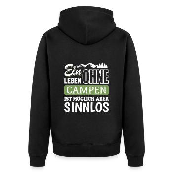 Ein Leben ohne Campen ist möglich aber sinnlos - Unisex Premium Bio Zip Hoodie - Schwarz - Hinten - Nico (187cm)