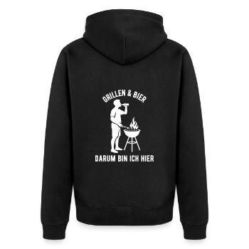 Grillen & Bier darum bin ich hier - Vatertag - Unisex Premium Bio Zip Hoodie - Schwarz - Hinten - Nico (187cm)
