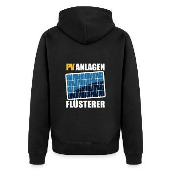 PV Anlagen Flüsterer - Photovoltaik - Solarstrom - Unisex Premium Bio Zip Hoodie - Schwarz - Hinten - Nico (187cm)