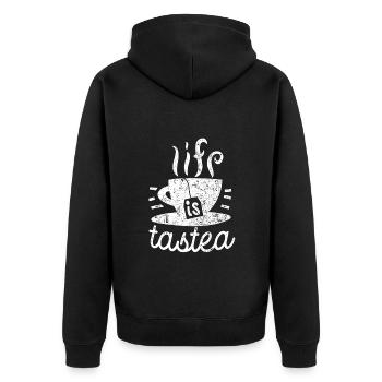 Life is tastea - Tee - Teetrinker Geschenk - Unisex Premium Bio Zip Hoodie - Schwarz - Hinten - Nico (187cm)