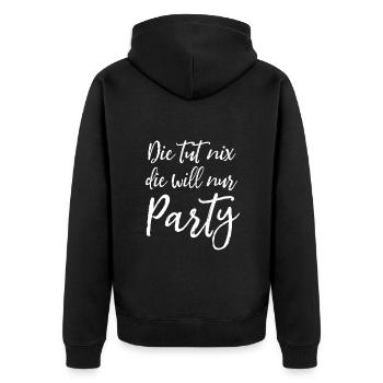 Die tut nix, die will nur Party - Malle Spruch - Unisex Premium Bio Zip Hoodie - Schwarz - Hinten - Nico (187cm)