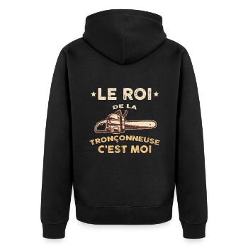 Bucheron roi de la tronçonneuse humour bois - Veste à capuche bio Premium Unisexe - noir - Dos - Nico (187cm)