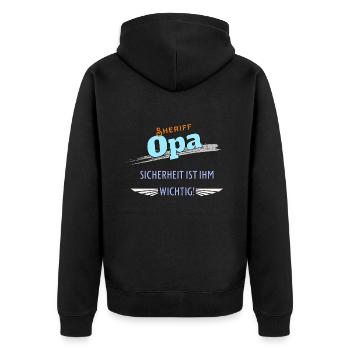 Opa Sheriff Großvater Geschenkidee Opi - Unisex Premium Bio Zip Hoodie - Schwarz - Hinten - Nico (187cm)