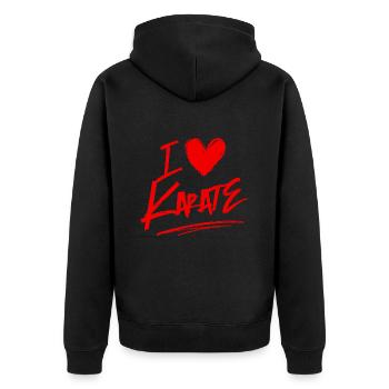 Ich liebe Karate - Unisex Premium Bio Zip Hoodie - Schwarz - Hinten - Nico (187cm)