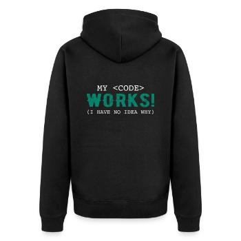 My Code Works I Have No Idea Why - Unisex Premium Organic Zip Hoodie - black - Back - Nico (187cm)