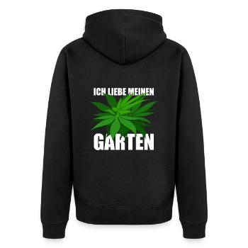 Ich liebe meinen Garten - Hanf - legal - Unisex Premium Bio Zip Hoodie - Schwarz - Hinten - Nico (187cm)