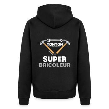 Uncle the super handyman - Unisex Premium Organic Zip Hoodie - black - Back - Nico (187cm)