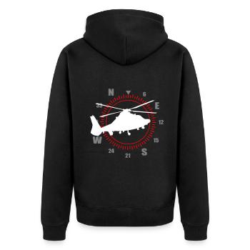 Farben änderbar | Helicopter Hubschrauber Kompass - Unisex Premium Bio Zip Hoodie - Schwarz - Hinten - Nico (187cm)