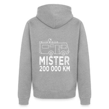 Campingplatz Mister 200.000 km Wohnmobil Geschenk - Unisex Premium Bio Zip Hoodie - Grau meliert - Hinten - Nico (187cm)