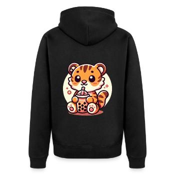 Süßer Tiger Boba Tee Illustration - Unisex Premium Bio Zip Hoodie - Schwarz - Hinten - Nico (187cm)