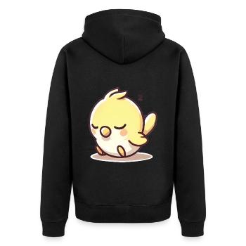 perruche jaune endormie dessin animé - Veste à capuche bio Premium Unisexe - noir - Dos - Nico (187cm)