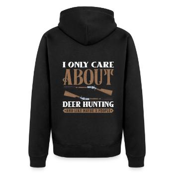 I only care about Deer Hunting - Unisex Premium Bio Zip Hoodie - Schwarz - Hinten - Nico (187cm)