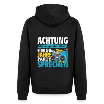 Kann spontan über eine 90er Jahre Party - Unisex Premium Bio Zip Hoodie - Schwarz - Hinten - Nico (187cm)