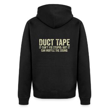 Klebeband, das es nicht reparieren kann, dumm - Unisex Premium Bio Zip Hoodie - Schwarz - Hinten - Nico (187cm)