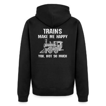 Züge Machen Mich Glücklich - Unisex Premium Bio Zip Hoodie - Schwarz - Hinten - Nico (187cm)