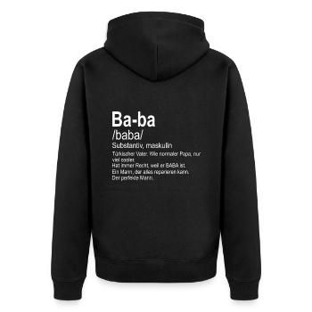 Türkischer Baba | Vatertagsgeschenk EN IYI BABA - Unisex Premium Bio Zip Hoodie - Schwarz - Hinten - Nico (187cm)