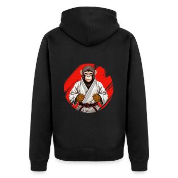 Karate Judo Affe Schimpanse Kampfsport - Unisex Premium Bio Zip Hoodie - Schwarz - Hinten - Nico (187cm)