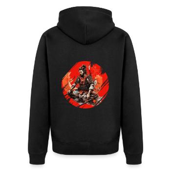 Samurai Japan Kultur - Unisex Premium Bio Zip Hoodie - Schwarz - Hinten - Nico (187cm)