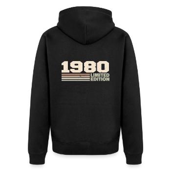 1980 Jubiläumsgeschenk 1980 Limitierte Auflage 1980 - Unisex Premium Bio Zip Hoodie - Schwarz - Hinten - Nico (187cm)