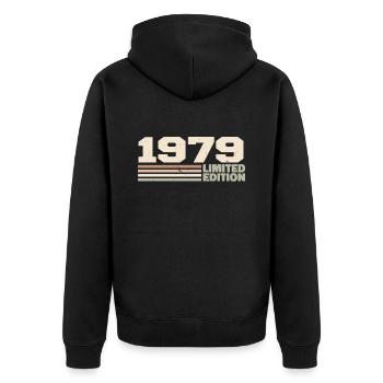 1979 Jubiläumsgeschenk 1979 Limitierte Auflage 1979 - Unisex Premium Bio Zip Hoodie - Schwarz - Hinten - Nico (187cm)