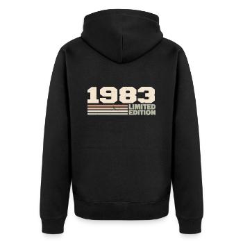 1983 Geburtstagsgeschenk 1983 limitierte Auflage 1983 - Unisex Premium Bio Zip Hoodie - Schwarz - Hinten - Nico (187cm)