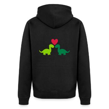 Zwei Brontosaurier und ein Herz - Unisex Premium Bio Zip Hoodie - Schwarz - Hinten - Nico (187cm)
